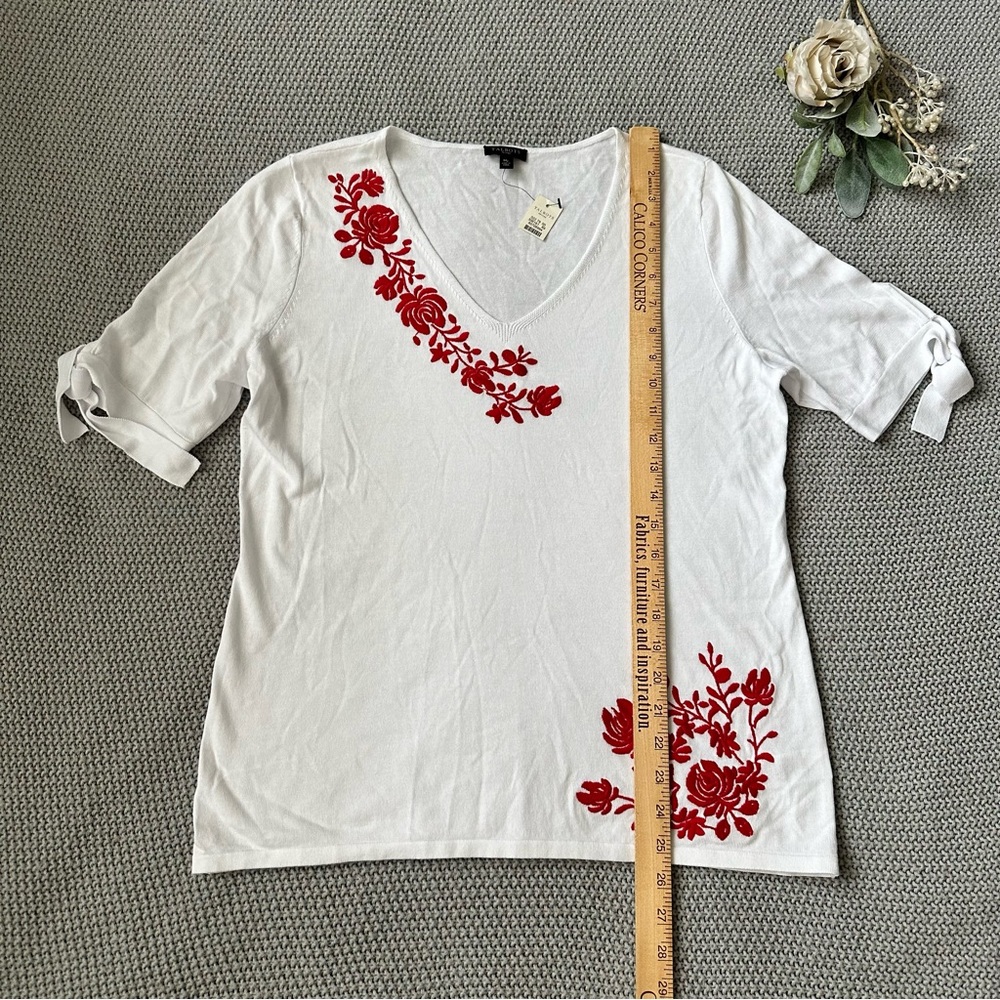 3/$20 Talbots Embroidered Tie-Sleeve V-Neck Sweater MP - Picture 3 of 10